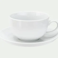 Tasse et soucoupe en porcelaine - blanc 45cl