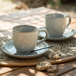 Tasse et soucoupe petit-déjeuner en grès 22cl - vert