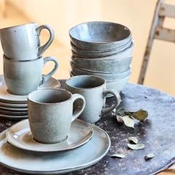 Tasse et soucoupe petit-déjeuner en grès 22cl - vert