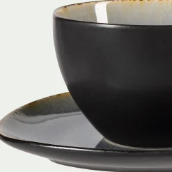 Tasse et sous-tasse en grès réactif D10xH5cm - gris