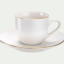Tasse et sous-tasse en porcelaine avec liseré doré D8cm - blanc