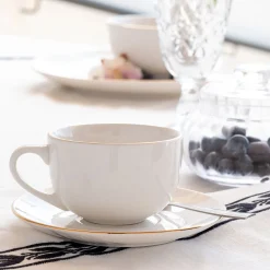 Tasse et sous-tasse en porcelaine avec liseré doré D23cm - blanc