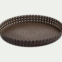 Tourtière cannelée perforée en acier D24cm - marron
