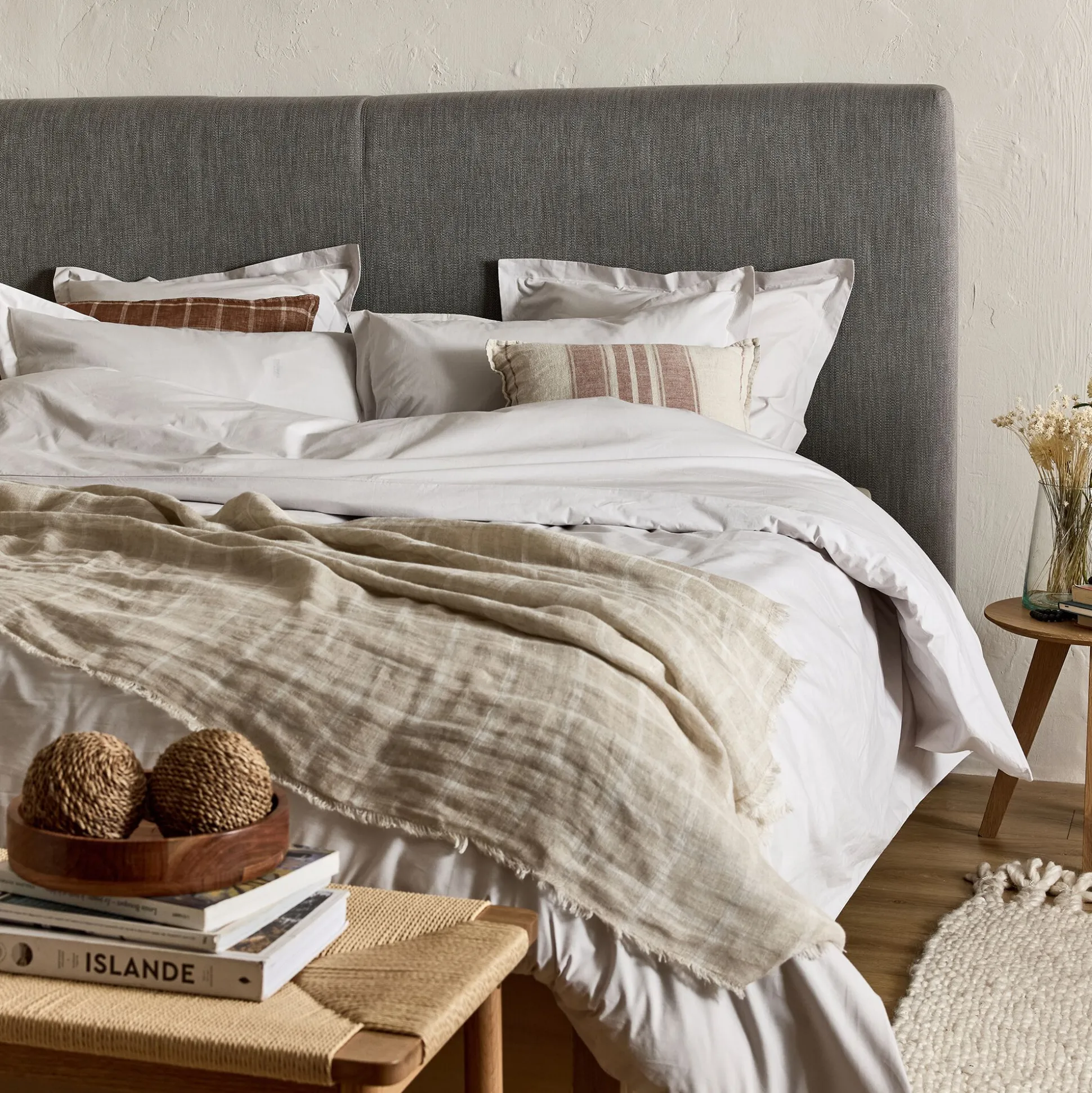 Tête de lit dosseret tapissier en tissu épais 160cm - gris granite