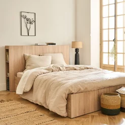 Tête de lit en bois avec rangement - effet chêne clair L165cm