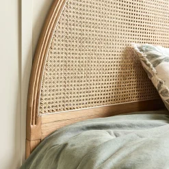 Tête de lit ronde en chêne et rotin L170cm - bois clair