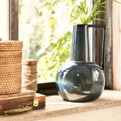 Vase à anse en céramique H25,5cm - bleu