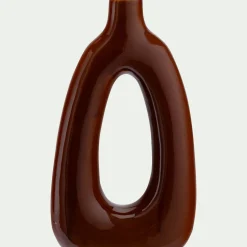 Vase à trou contemporain en porcelaine H31,7cm - marron