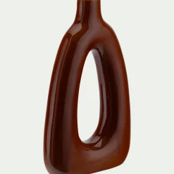 Vase à trou contemporain en porcelaine H31,7cm - marron