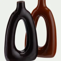 Vase à trou contemporain en porcelaine H31,7cm - marron