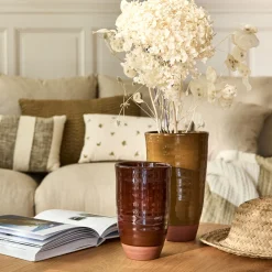 Vase bicolore en terre cuite H21cm - marron