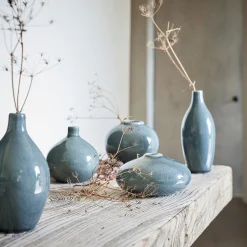 Vase boule en grès H10cm - bleu