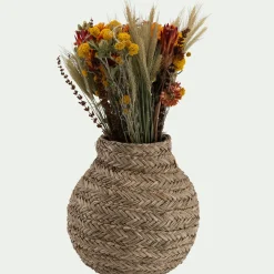 Vase boule en jonc de mer tressé H30cm - naturel