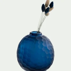 Vase boule en verre sodocalcique H15,5cm - bleu