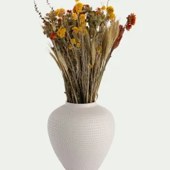 Vase boule texturé en grès D24xH26cm - blanc