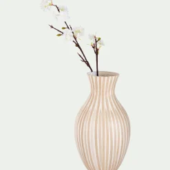 Vase classique en bambou rayé H41cm - blanc