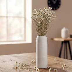 Vase classique en grès strié H25,5cm - blanc