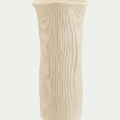 Vase contemporain en faïence striée H31,5cm - blanc