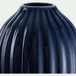 Vase strié en porcelaine H19,5cm - bleu
