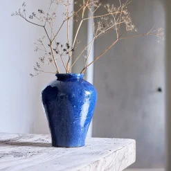 Vase texturé en grès D18xH23cm - bleu
