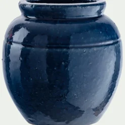Vase texturé en grès D20xH20cm - bleu
