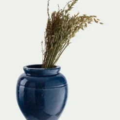 Vase texturé en grès D20xH20cm - bleu
