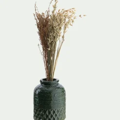 Vase texturé en grès D13,5xH16cm - vert