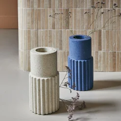 Vase tube en béton à relief H21cm - blanc