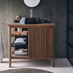 Vasque de salle de bains ronde en céramique avec bords fins - noir