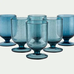 Verre à pied en verre bullé 25cl - bleu