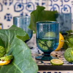 Verre à pied en verre bullé 25cl - bleu