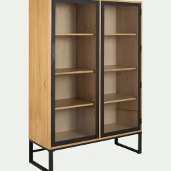 Vitrine en pin massif et métal L120xl45xH175cm - bois clair