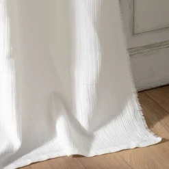 Voilage à œillets en double gaze de coton finition franges 130x250cm - blanc écru