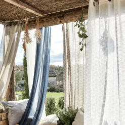 Voilage à œillets en polyester 135x250cm - bleu figuerolles