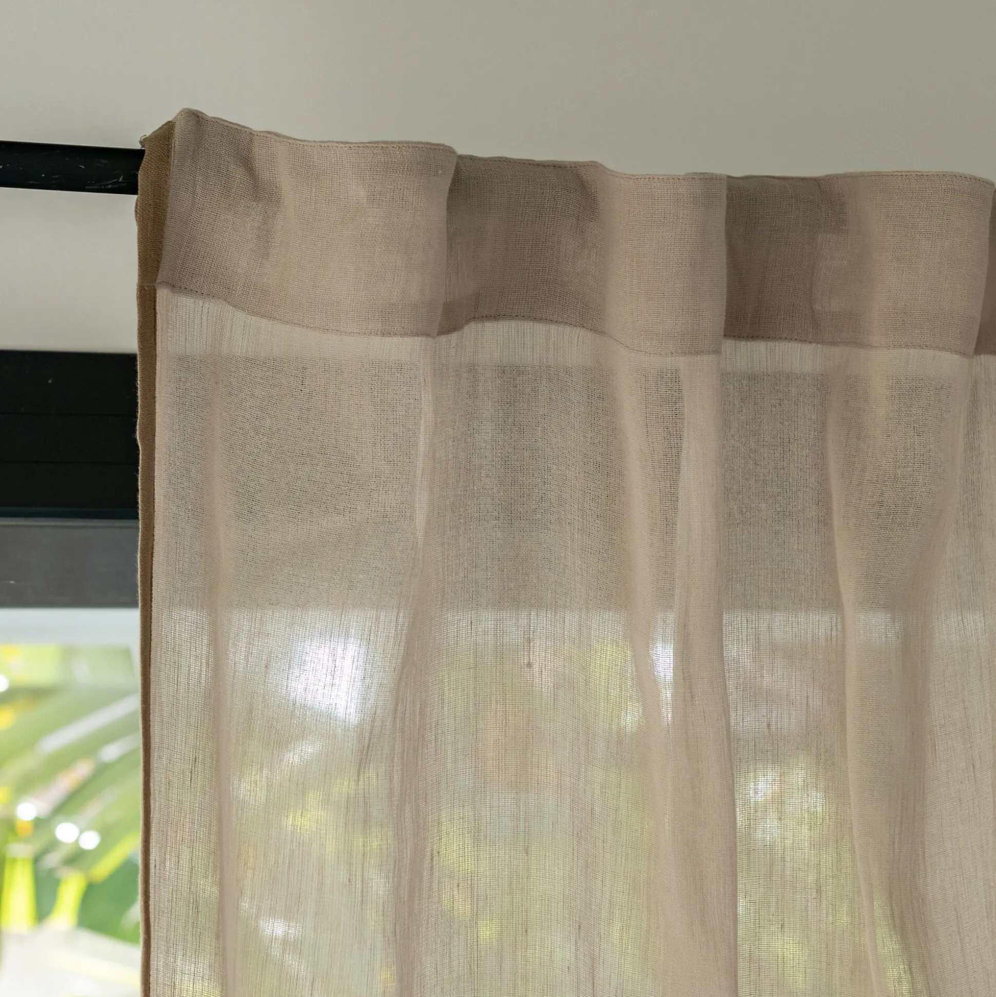 Voilage à passants cachés en lin et coton finition liseré 140x260cm - beige