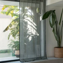 Voilage à passants cachés en lin et coton finition liseré 140x260cm - vert cèdre