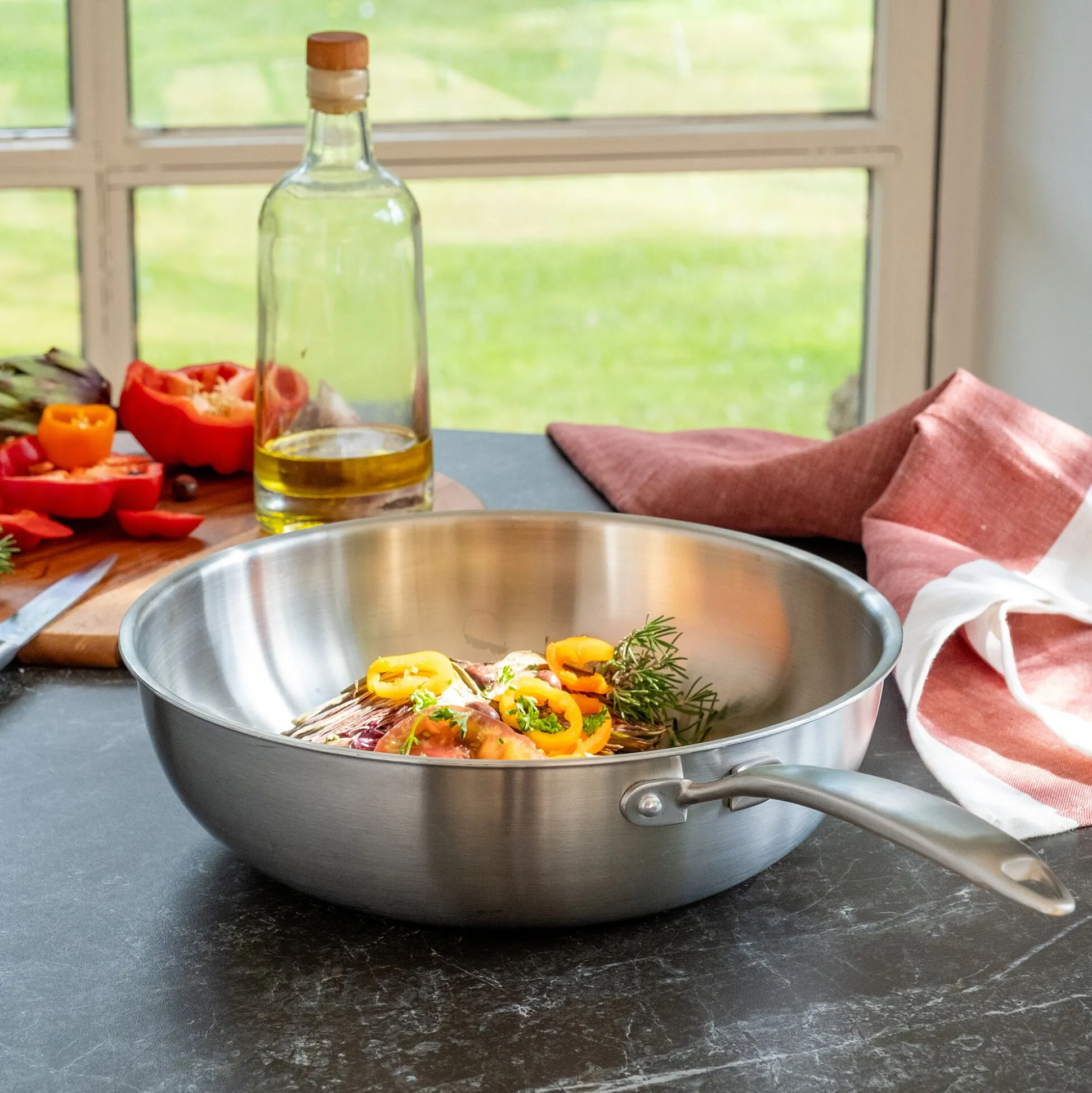 Wok en inox D28cm - argenté métallisé