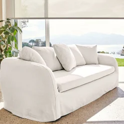 Canapé 3 places convertible en lin - blanc