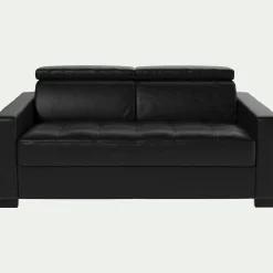 Canapé 2 places fixe en cuir avec accoudoirs 15cm - noir