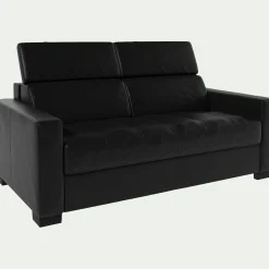 Canapé 2 places fixe en cuir avec accoudoirs 15cm - noir