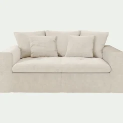 Canapé 2 places fixe en tissu doux tramé - beige