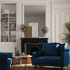 Canapé 1,5 places fixe en tissu velvet - bleu foncé