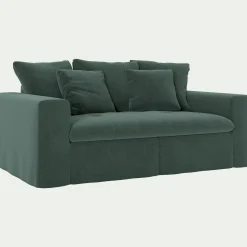 Canapé 2 places fixe en velours - vert sauge