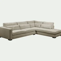 Canapé d'angle méridienne droite fixe en velours côtelé Azores - taupe