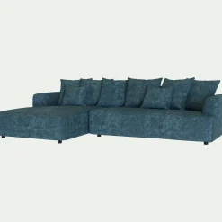 Canapé grand angle gauche fixe en tissu Genesis - bleu figuerolles