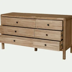 Commode 6 tiroirs en acacia - bois clair