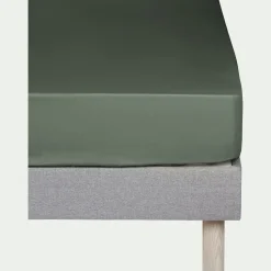Drap housse en coton 140x200cm B25cm - vert cèdre