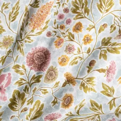 Housse de couette en coton lavé motif floral 240x220cm - bleu