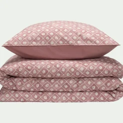 Housse de couette 260x240cm et 2 taies d'oreiller 63x63cm en coton lavé - rose