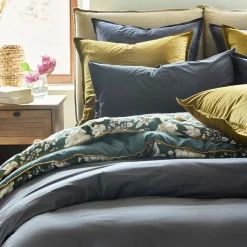 Lot de 2 taies d'oreiller en percale de coton - gris ardoise 50x70cm